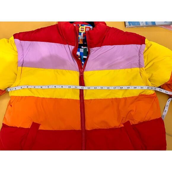 Lego x Target Colorblock Red Sunset Striped 2-in-1 Puffer Jacket / Vest L NWOT - Picture 5 of 9